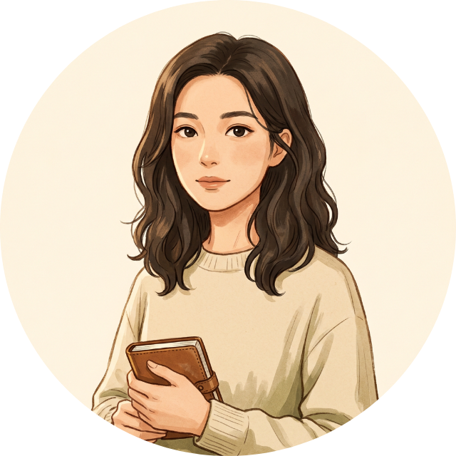 亞洲女性內勤營運工作者頭像插畫，代表0至2年工作經驗、正在轉換全新職業領域的學員回饋。