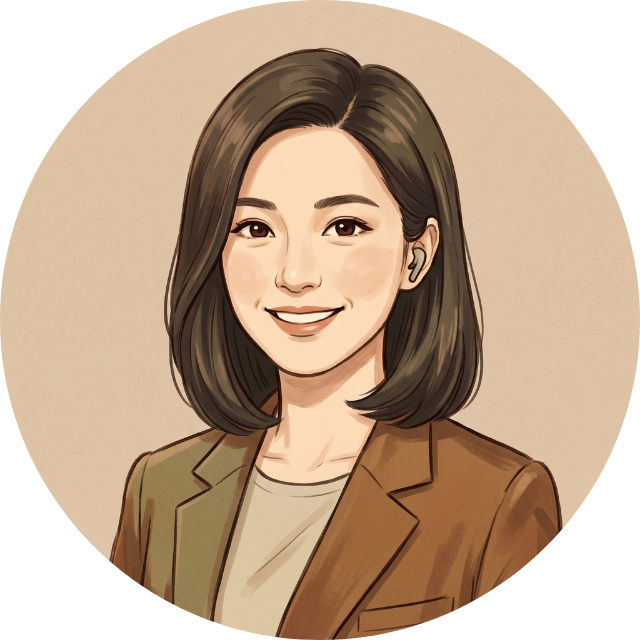 亞洲女性業務工作者頭像插畫，代表5至10年工作經驗、正在重新看見自身亮點的學員回饋。